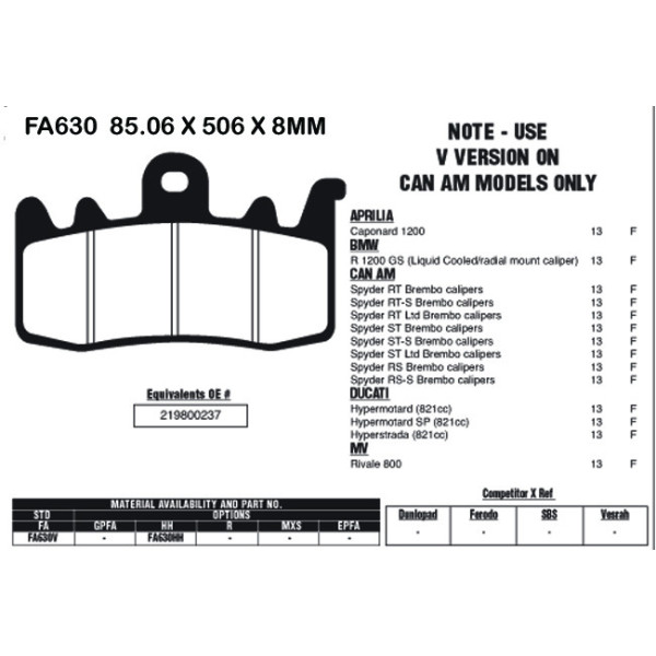 EBC EBC Brake Pads FA630V